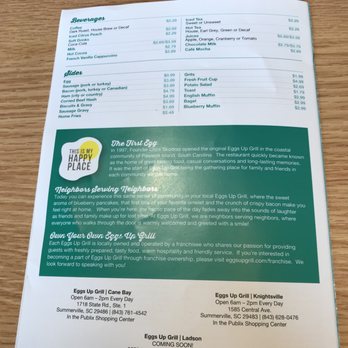 Eggs Up Grill - menu - Breakfast & Brunch Near Me - Summerville, South Carolina Eggs Up Grill - menu - Breakfast & Brunch Near Me - Summerville, South Carolina