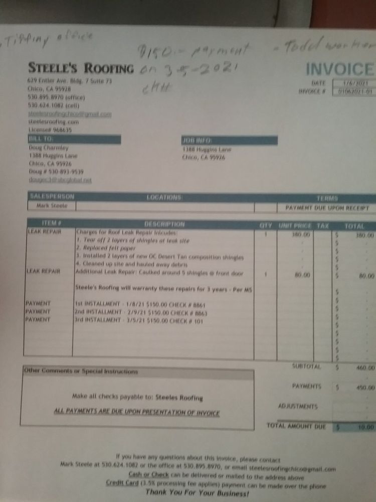 Slide of Steele's Roofing Company