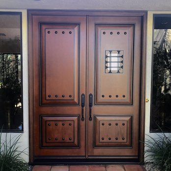 California Window & Door - Solid Wood Front Entry Door Replacement, with two side lites - Windows Installation Near Me - Palm Desert, California California Window & Door - Solid Wood Front Entry Door Replacement, with two side lites - Windows Installation Near Me - Palm Desert, California