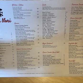 Ramen Nori - Menu (front) - Sushi Bars Near Me - Bellevue, Washington