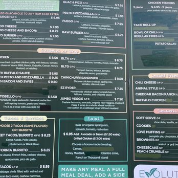 Evolution Fast Food - Part of menu - Vegetarian Near Me - San Diego, California