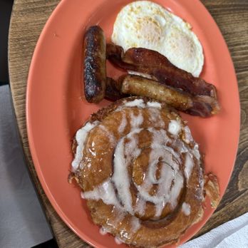 Toasted Rooster Cafe - Cinnamon roll french toast! Yummy, no syrup needed. This was light glaze. - Breakfast & Brunch Near Me - Sacramento, California Toasted Rooster Cafe - Cinnamon roll french toast! Yummy, no syrup needed. This was light glaze. - Breakfast & Brunch Near Me - Sacramento, California