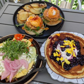 Sugar and Scribe - Blueberry lemon curd pancake Chilaquiles Crab benedict - Bakeries Near Me - La Jolla, California Sugar and Scribe - Blueberry lemon curd pancake Chilaquiles Crab benedict - Bakeries Near Me - La Jolla, California