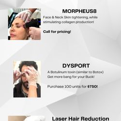 WOW Health & Beauty Medical Spa - Feb/March Specials. Morpheus Specials, Dysport and Hair laser reduction. Call office at 702-624-1663