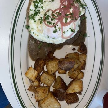 The Hayden - Biscuits & gravy (under the over easy eggs) served w/ potatoes - Bars Near Me - San Antonio, Texas The Hayden - Biscuits & gravy (under the over easy eggs) served w/ potatoes - Bars Near Me - San Antonio, Texas