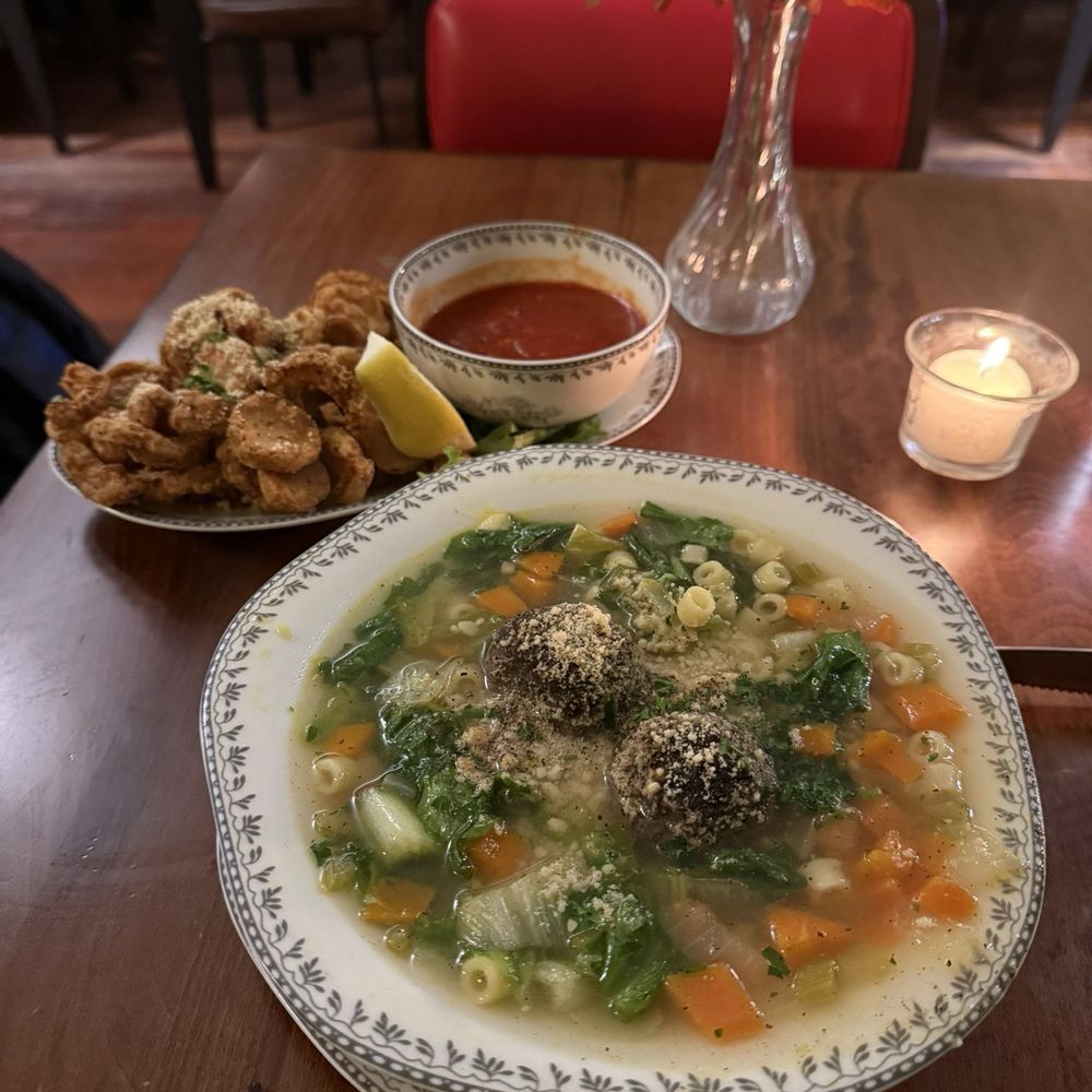 Wedding Soup and king trumpet "calamari"