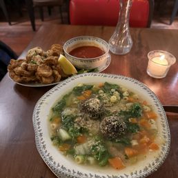 Wedding Soup and king trumpet "calamari"
