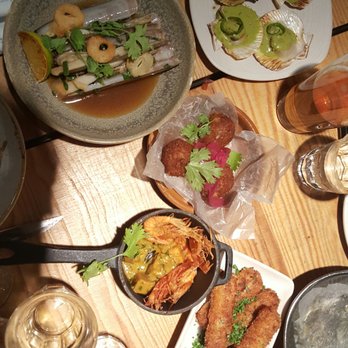 Boqueria - Razor clams, bay scallops, pulled pork fritters, fried shrimps and croquettes - Tapas Bars Near Me - Stockholm, Alberta