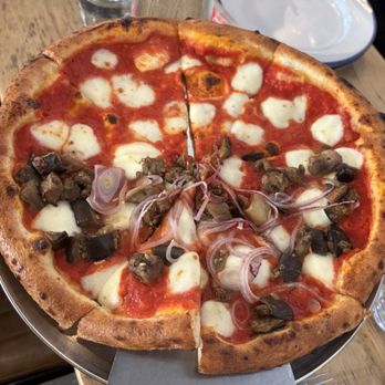 Gordon Ramsay Street Pizza - 1/2 Margherita and 1/2 eggplant and onions - the toppings taste better - Pizza Near Me - Washington, DC, District of Columbia Gordon Ramsay Street Pizza - 1/2 Margherita and 1/2 eggplant and onions - the toppings taste better - Pizza Near Me - Washington, DC, District of Columbia