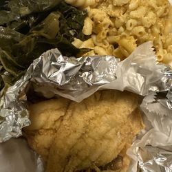 Long Island Soul Food Restaurant - Fried Whiting Mac and Cheese Collard Greens