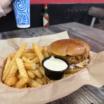 On Fire Pizza - Combo #1  Chicken sandwich, fries and drink. Can choose spicy-ness level.  Slaw has good flavor! - Pizza Near Me - Upland, California