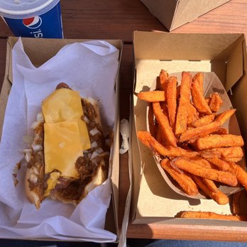 Carney's Restaurant - Coney dog and sweet potato fries - Burgers Near Me - Los Angeles, California Carney's Restaurant - Coney dog and sweet potato fries - Burgers Near Me - Los Angeles, California