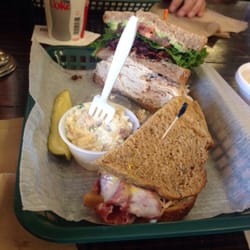 Mahogany Smoked Meats - Pastrami sandwich, turkey club. Bacon potato salad.