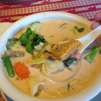 Naung Mai Thai Kitchen - Tom ka. Good broth but pumpkin, broccoli, tomatoes, cauliflower, zucchini, and carrots in it. What??? Not good. - Thai Near Me - Hilo, Hawaii