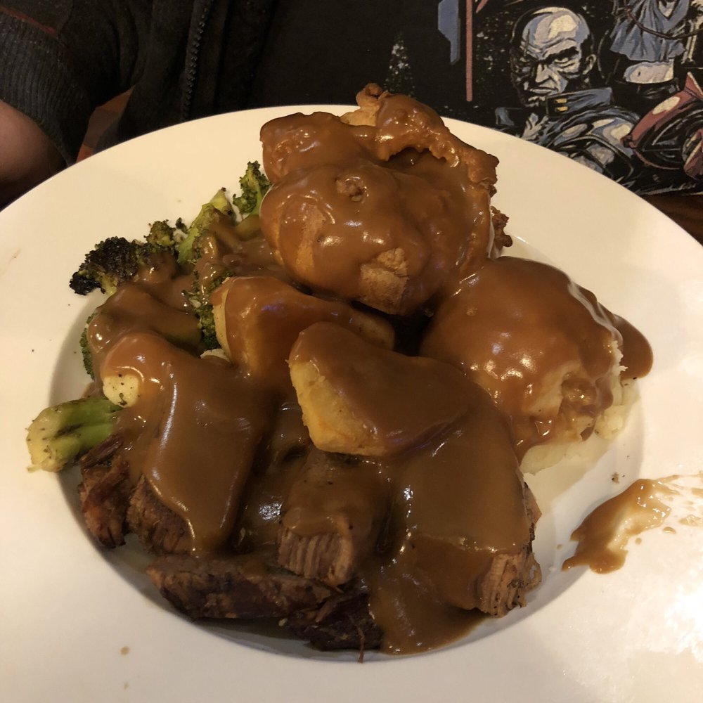 The Old Toad - Yorkshire dinner-brisket, mashed potatoes AND roasted potatoes, veggies and Yorkshire pudding. - Pubs Near Me - Rochester, New York