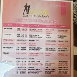 Vida Dance Company - A pic of their class times on the counter.