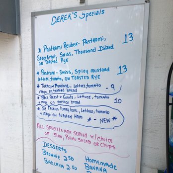 Derek's - a list of specials on a whiteboard - Mediterranean Near Me - Summerville, South Carolina