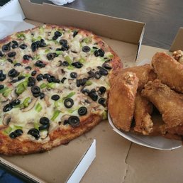Veggie pizza and an order of wings Veggie pizza and an order of wings