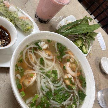 Pho Dai Loi - Shrimp Pho Tai Nam (Large Bowl) Spring Rolls w/ Shrimp Bubble Tea-Strawberry - Vietnamese Near Me - Forest Park, Georgia Pho Dai Loi - Shrimp Pho Tai Nam (Large Bowl) Spring Rolls w/ Shrimp Bubble Tea-Strawberry - Vietnamese Near Me - Forest Park, Georgia