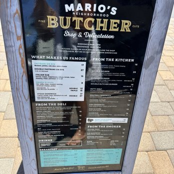 Mario's Butcher Shop - Sandwich board menu. Made it easier to decide before walking in. Our first visit. - Sandwiches Near Me - Newport Beach, California Mario's Butcher Shop - Sandwich board menu. Made it easier to decide before walking in. Our first visit. - Sandwiches Near Me - Newport Beach, California