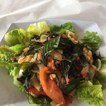 Kruang Tedd - Drunken Noodles, chicken - some weird bitter overcooked herbs on top sadly. - Thai Near Me - Los Angeles, California