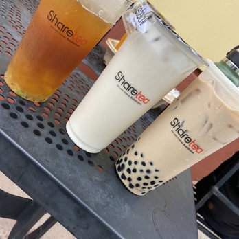 Sharetea - peach kiwi black tea with aiyu jelly, wintermelon tea with creama, and classic pearl milk - Coffee & Tea Near Me - Lake Forest, California Sharetea - peach kiwi black tea with aiyu jelly, wintermelon tea with creama, and classic pearl milk - Coffee & Tea Near Me - Lake Forest, California