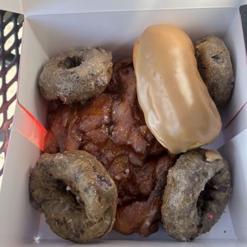 Dank Donuts - Pineapple fritter, blueberry donuts and a maple bar. YUM!!! - Coffee & Tea Near Me - Big Bear Lake, California