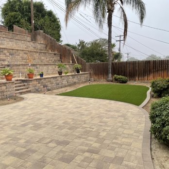System Pavers - The back yard patio with the new artificial turf - Masonry/Concrete Near Me - San Marcos, California System Pavers - The back yard patio with the new artificial turf - Masonry/Concrete Near Me - San Marcos, California
