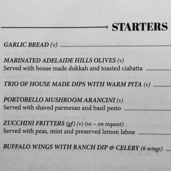 Lady Daly Hotel - Starters menu with vegan noms! - Bars Near Me - Hindmarsh, SA