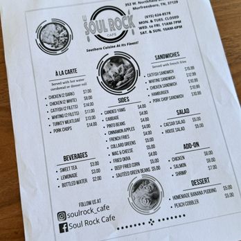 Soul Rock Cafe - Menu - Diners Near Me - Murfreesboro, Tennessee Soul Rock Cafe - Menu - Diners Near Me - Murfreesboro, Tennessee