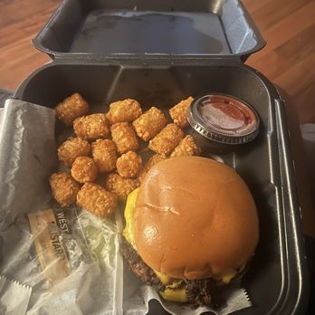 Weber's - Double Smash Burger with Tator Tots - Sports Bars Near Me - Affton, Missouri