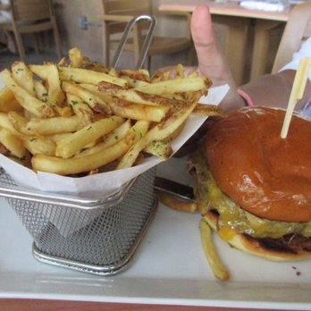 Waypoint Cafe - Thumbs on on my son's Classic Burger (meat and cheese requested only). - American Near Me - Camarillo, California