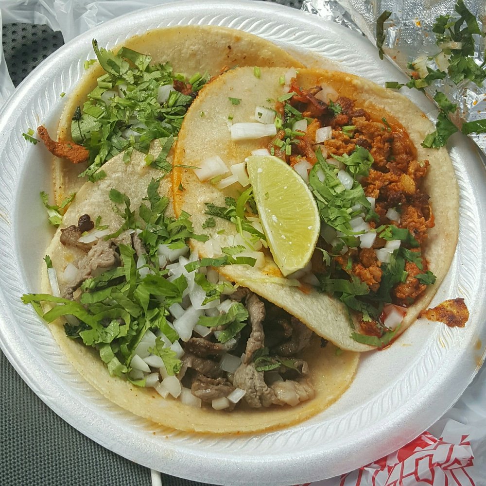 Tania's Mexican Restaurant - A mix of three different types of tacos chorizo, spicy pork, and carne asada. - Mexican Near Me - Aspers, Pennsylvania Tania's Mexican Restaurant - A mix of three different types of tacos chorizo, spicy pork, and carne asada. - Mexican Near Me - Aspers, Pennsylvania