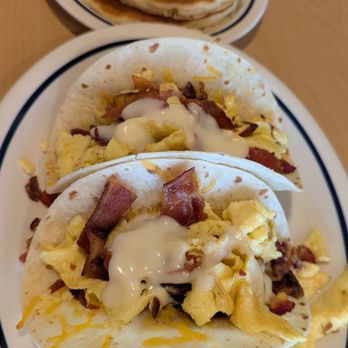 IHOP - Bacon Egg & Cheese Anytime Taco with Original Buttermilk Pancakes - American Near Me - Marysville, Washington