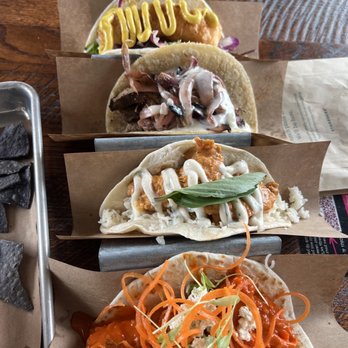 Velvet Taco - #16 Fish n' Chips, #11 Grilled Flank Steak, #3 Spicy Tikka Chicken, #1 Buffalo Chicken - Tacos Near Me - Richardson, Texas Velvet Taco - #16 Fish n' Chips, #11 Grilled Flank Steak, #3 Spicy Tikka Chicken, #1 Buffalo Chicken - Tacos Near Me - Richardson, Texas