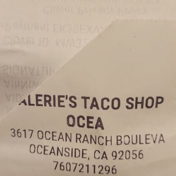 Valerie's Taco Stand - Receipt of meal - Mexican Near Me - Oceanside, California Valerie's Taco Stand - Receipt of meal - Mexican Near Me - Oceanside, California