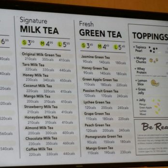 Real Fruit Bubble Tea - Right half of menu - Bubble Tea Near Me - Mississauga, Ontario
