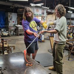 Studio Zayante - Chris Johnson Glass - My son doing the "drip" technique.