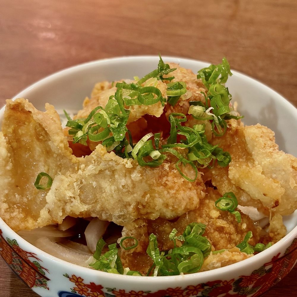 Tororo - Kawa Ponzu. Deep fried chicken skin w onion and ponzu. - Japanese Near Me - Honolulu, Hawaii Tororo - Kawa Ponzu. Deep fried chicken skin w onion and ponzu. - Japanese Near Me - Honolulu, Hawaii