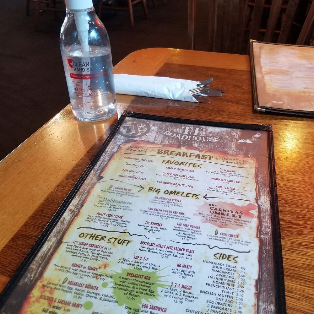 TJ's Roadhouse - Menu and sanitizer on every table. - American Near Me - Colfax, California TJ's Roadhouse - Menu and sanitizer on every table. - American Near Me - Colfax, California