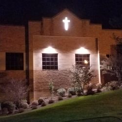 Holy Family Catholic Church - Side of church at night