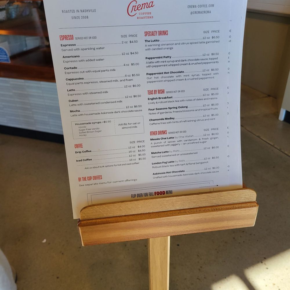 Crema Coffee Roasters - Menu - Coffee & Tea Near Me - Brentwood, Tennessee Crema Coffee Roasters - Menu - Coffee & Tea Near Me - Brentwood, Tennessee
