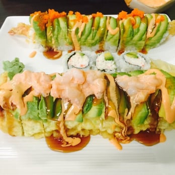 Fuji Sushi - 2 for $24 also came with salads and appetizer. These were the Sunset Roll and Caterpillar Roll - Sushi Bars Near Me - Turlock, California