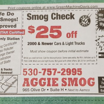 Aggie Smog - Neighborhood coupon came in the mail - Smog Check Stations Near Me - Davis, California Aggie Smog - Neighborhood coupon came in the mail - Smog Check Stations Near Me - Davis, California