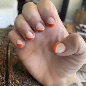 Harmony Nail Spa - Slanted French tip; dip - Nail Salons Near Me - Sacramento, California Harmony Nail Spa - Slanted French tip; dip - Nail Salons Near Me - Sacramento, California