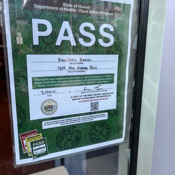 Kamitoku - 3/2021 food safety pass - Ramen Near Me - Honolulu, Hawaii Kamitoku - 3/2021 food safety pass - Ramen Near Me - Honolulu, Hawaii