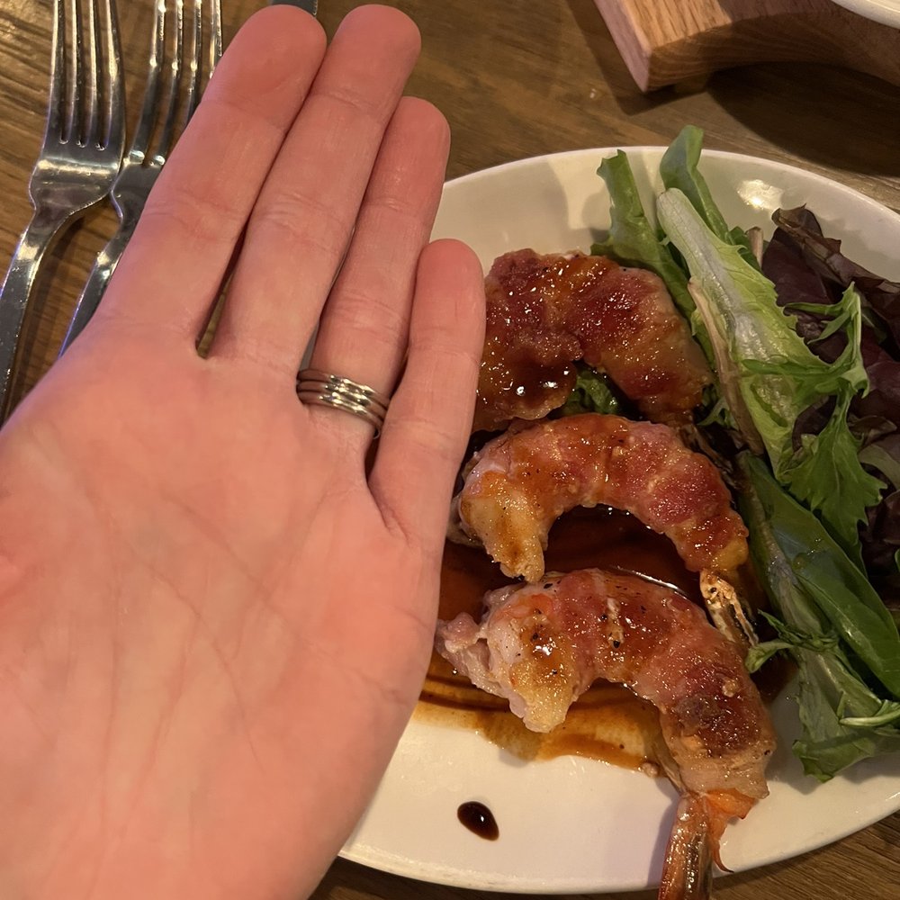 MB Grille - 3 TINY overcooked shrimp that were supposed to be "prawns" for $9.50. So disappointing. - New American Near Me - Simi Valley, California MB Grille - 3 TINY overcooked shrimp that were supposed to be "prawns" for $9.50. So disappointing. - New American Near Me - Simi Valley, California