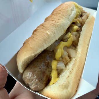 Wienerschnitzel - Bratwurst with onion and mustard - Fast Food Near Me - Champaign, Illinois Wienerschnitzel - Bratwurst with onion and mustard - Fast Food Near Me - Champaign, Illinois