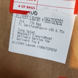 a bag of food with a price tag