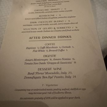 Luma - Dessert menu - Italian Near Me - Key Biscayne, Florida